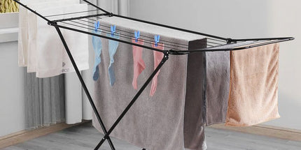 Large Double-Wing Floor-Standing Folding Clothes Drying Rack-Black