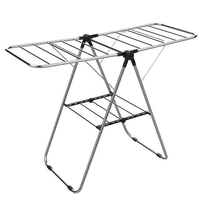 Stainless Steel Floor-Standing Folding Wing-Shaped Drying Rack-Silver