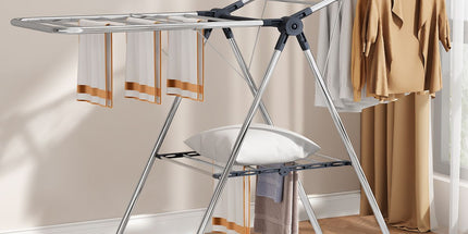 Stainless Steel Floor-Standing Folding Wing-Shaped Drying Rack-Silver