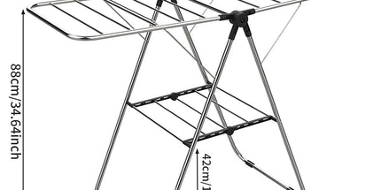 Stainless Steel Floor-Standing Folding Wing-Shaped Drying Rack-Silver
