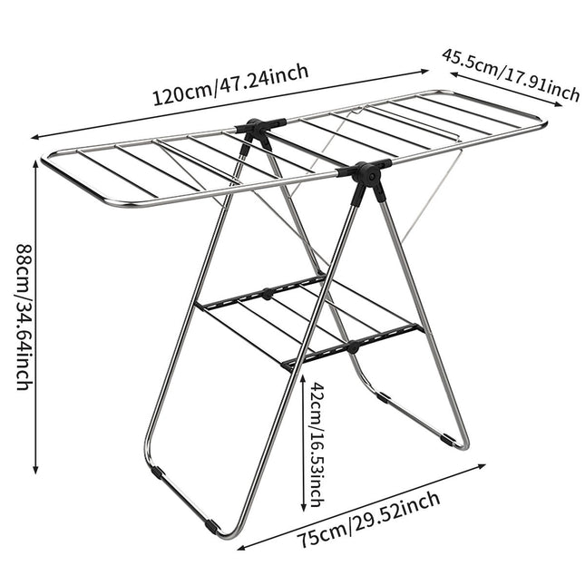 Stainless Steel Floor-Standing Folding Wing-Shaped Drying Rack-Silver