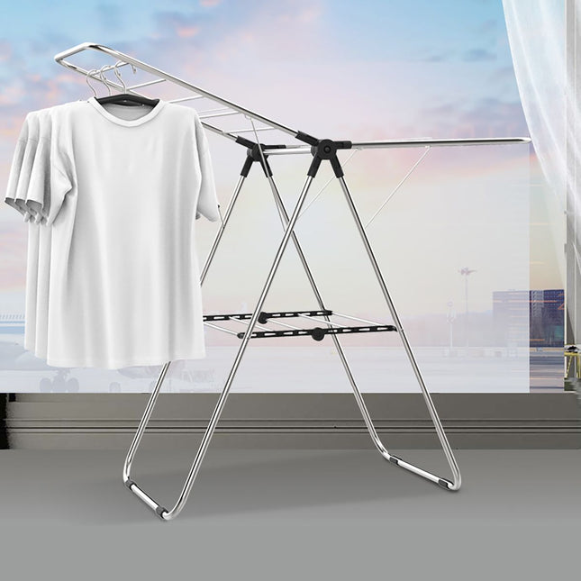 Stainless Steel Floor-Standing Folding Wing-Shaped Drying Rack-Silver
