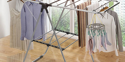 Stainless Steel Floor-Standing Folding Wing-Shaped Drying Rack-Silver