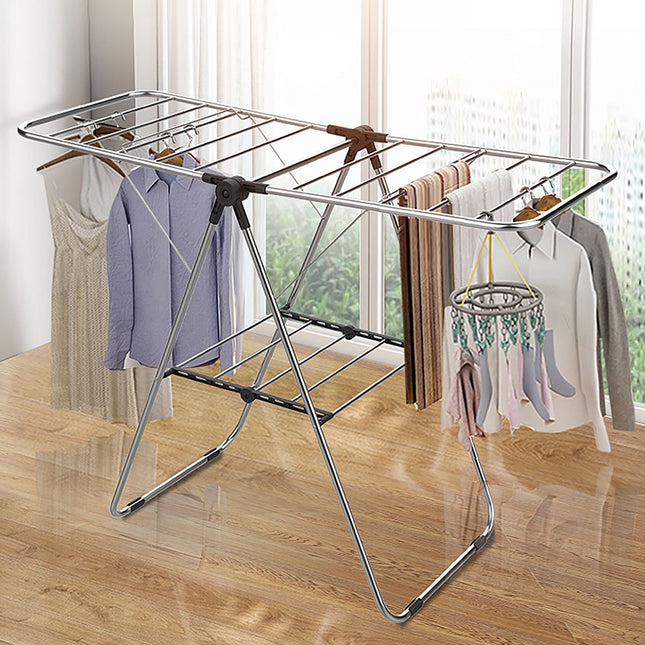 Stainless Steel Floor-Standing Folding Wing-Shaped Drying Rack-Silver