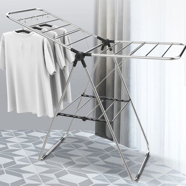 Stainless Steel Floor-Standing Folding Wing-Shaped Drying Rack-Silver