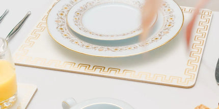 8 Pcs Clevinger  MDF Placemats and Coasters Gold Border