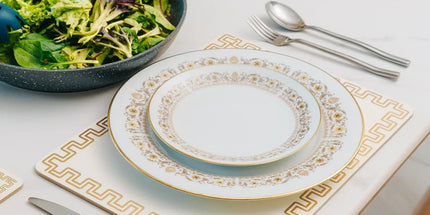 8 Pcs Clevinger  MDF Placemats and Coasters Gold Border