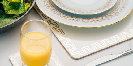 8 Pcs Clevinger  MDF Placemats and Coasters Gold Border