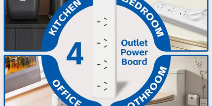 4 Outlet Power Board With Surge Protection with Individual Switches 1M Lead Cable