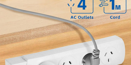 4 Outlet Power Board With Surge Protection with Individual Switches 1M Lead Cable