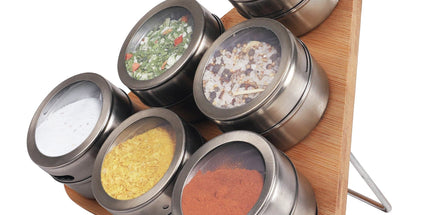 Magnetic Triangular Bamboo Spice Rack & Jars For Kitchen Storage