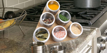 Magnetic Triangular Bamboo Spice Rack & Jars For Kitchen Storage
