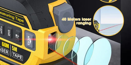 60m Laser Measure, Cross-line Laser Level, 5m Tape Measure Yellow