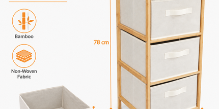 3 Drawer Bamboo Storage Chest Fabric Drawers Multi-Purpose Organiser for Bedroom Bathroom Laundry Tyack eCommerce Solutions