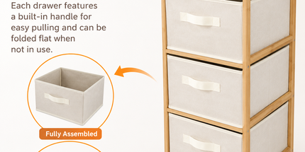 3 Drawer Bamboo Storage Chest Fabric Drawers Multi-Purpose Organiser for Bedroom Bathroom Laundry Tyack eCommerce Solutions