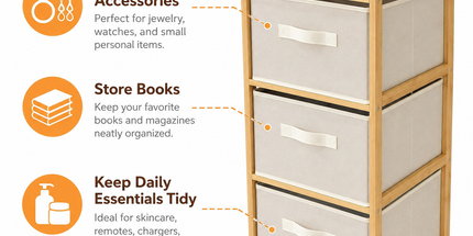 3 Drawer Bamboo Storage Chest Fabric Drawers Multi-Purpose Organiser for Bedroom Bathroom Laundry Tyack eCommerce Solutions