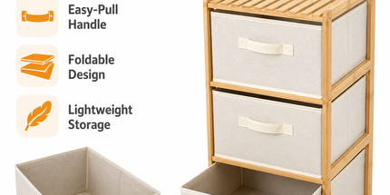 3 Drawer Bamboo Storage Chest Fabric Drawers Multi-Purpose Organiser for Bedroom Bathroom Laundry Tyack eCommerce Solutions
