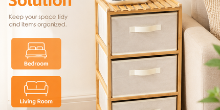 3 Drawer Bamboo Storage Chest Fabric Drawers Multi-Purpose Organiser for Bedroom Bathroom Laundry Tyack eCommerce Solutions