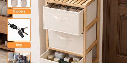 3 Drawer Bamboo Storage Chest Fabric Drawers Multi-Purpose Organiser for Bedroom Bathroom Laundry Tyack eCommerce Solutions