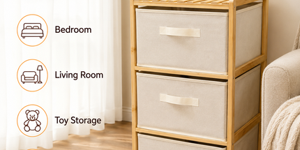 3 Drawer Bamboo Storage Chest Fabric Drawers Multi-Purpose Organiser for Bedroom Bathroom Laundry Tyack eCommerce Solutions