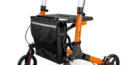 Foldable Aluminium Rollator Walker With Seat & Storage Bag, Adjustable Handles, 8" Wheels, Lightweight Walking Frame(66x60x93cm)