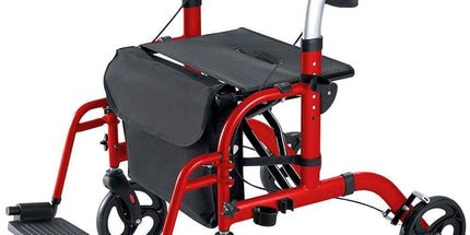 2-in-1 Foldable Aluminium Rollator Walker with Seat, Adjustable Handles, Storage Bag, 136kg Capacity(97x85x95cm)