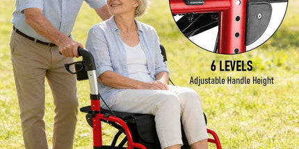 2-in-1 Foldable Aluminium Rollator Walker with Seat, Adjustable Handles, Storage Bag, 136kg Capacity(97x85x95cm)