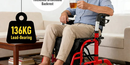 2-in-1 Foldable Aluminium Rollator Walker with Seat, Adjustable Handles, Storage Bag, 136kg Capacity(97x85x95cm)