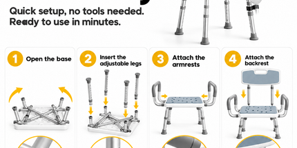 Height Adjustable Shower Chair with Arms & Back, Aluminium Bathroom Seat, 136kg Capacity Tyack eCommerce Solutions