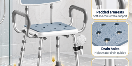 Height Adjustable Shower Chair with Arms & Back, Aluminium Bathroom Seat, 136kg Capacity Tyack eCommerce Solutions