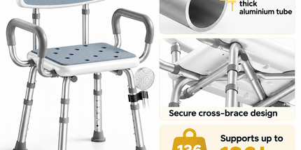 Height Adjustable Shower Chair with Arms & Back, Aluminium Bathroom Seat, 136kg Capacity Tyack eCommerce Solutions