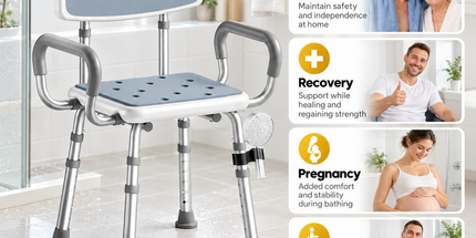 Height Adjustable Shower Chair with Arms & Back, Aluminium Bathroom Seat, 136kg Capacity Tyack eCommerce Solutions