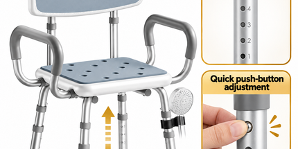 Height Adjustable Shower Chair with Arms & Back, Aluminium Bathroom Seat, 136kg Capacity Tyack eCommerce Solutions