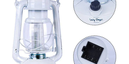 12 LED Solid Metal Camping Hurricane Lantern - White