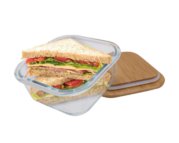 Clear Plastic 2pc Bamboo?Cover Food Containers
