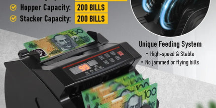 Automatic AUD Money Counter Machine With UV/MG/IR Detection, High-Speed Banknote Counter & Digital Display(29.2x24.6x17.8cm)