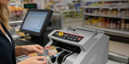 Automatic AUD Money Counter Machine with UV/MG/IR Detection, High-Speed Banknote Counter & Digital Display(29.2x24.6x17.8cm)
