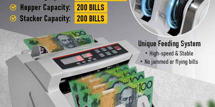 Automatic AUD Money Counter Machine with UV/MG/IR Detection, High-Speed Banknote Counter & Digital Display(29.2x24.6x17.8cm)