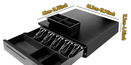 Heavy Duty Metal Cash Drawer, 5 Note&6 Coin Trays,Black(40.5x42x11.2cm)