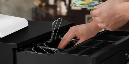 Heavy Duty Metal Cash Drawer, 5 Note&6 Coin Trays,Black(40.5x42x11.2cm)