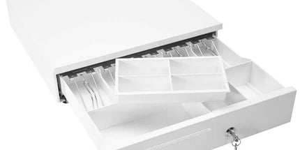 Heavy Duty Metal Cash Drawer, 5 Note & 6 Coin Trays,White(40.5x42x11.2cm)
