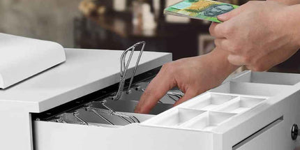 Heavy Duty Metal Cash Drawer, 5 Note & 6 Coin Trays,White(40.5x42x11.2cm)