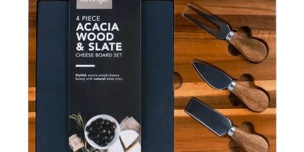 4 Pcs Clevinger Acacia Wood & Slate Cheese Board With Knife Set