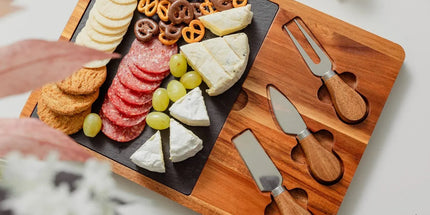 4 Pcs Clevinger Acacia Wood & Slate Cheese Board With Knife Set
