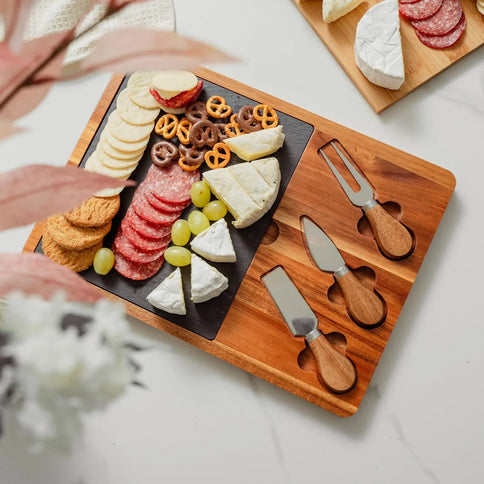 4pc Clevinger Acacia Wood & Slate Cheese Board With Knife Set