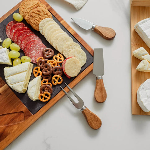 4pc Clevinger Acacia Wood & Slate Cheese Board With Knife Set