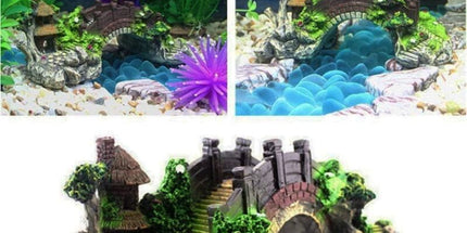 Aquarium Bridge Ornament,Fish Tank Landscape Decor Aquarium Resin Bridge Fish Tank Arch Pavilion Tree Garden Aquarium