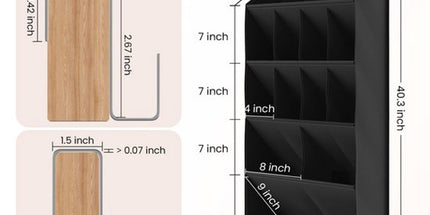 Hanging Shoe Organizer - Shoe Storage - 15 Large Compartments - Met Haken - Over-the-Door Organizer - Space-Saving Shoe Organizer - For Shoes, Home Accessories - Black