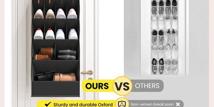 Hanging Shoe Organizer - Shoe Storage - 15 Large Compartments - Met Haken - Over-the-Door Organizer - Space-Saving Shoe Organizer - For Shoes, Home Accessories - Black