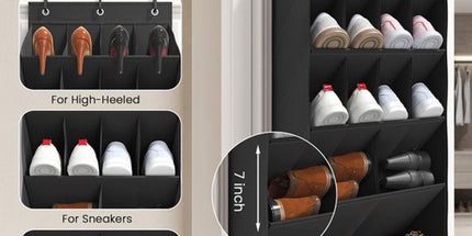 Hanging Shoe Organizer - Shoe Storage - 15 Large Compartments - Met Haken - Over-the-Door Organizer - Space-Saving Shoe Organizer - For Shoes, Home Accessories - Black